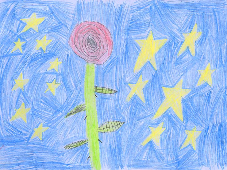 Die Rose des Kleinen Prinzen. Bild von Jonas, 8 Jahre, Grundschule Alling, 3. Klasse