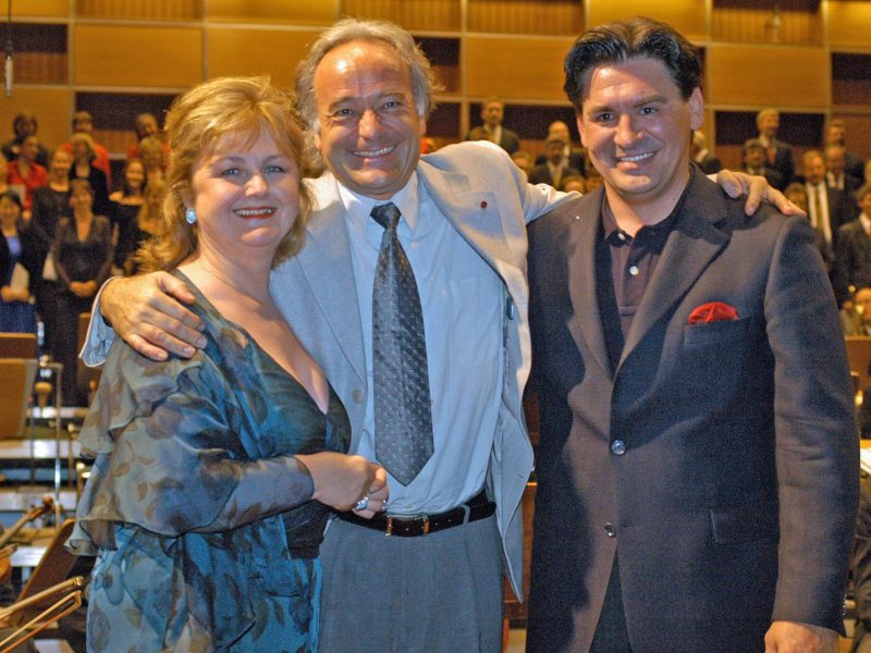Edita Gruberová, Marcello Viotti und Zoran Todorovich bei der Feier zu Viottis 50. Geburtstag (Credit BR/Georg-Thum)